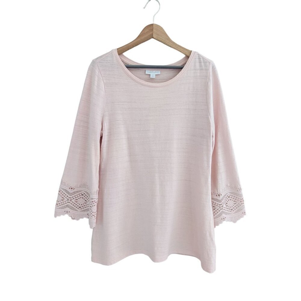 Charter Club Lace Trim Boho Pink Blouse Top Size